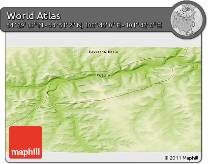Physical 3D Map of the Area around 64° 40' 8" N, 101° 13' 29" E