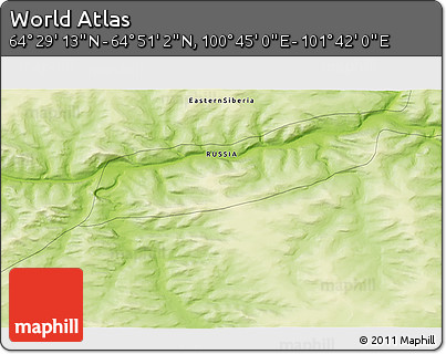 Physical 3D Map of the Area around 64° 40' 8" N, 101° 13' 29" E