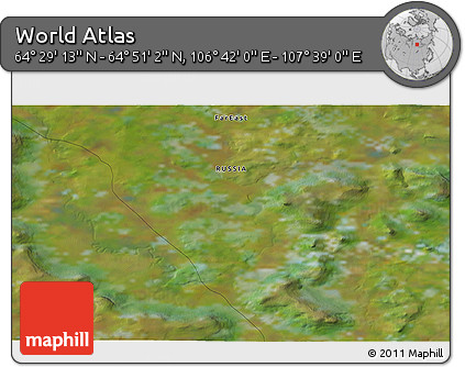 Satellite 3D Map of the Area around 64° 40' 8" N, 107° 10' 30" E