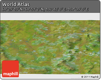Satellite 3D Map of the Area around 64° 40' 8" N, 107° 10' 30" E