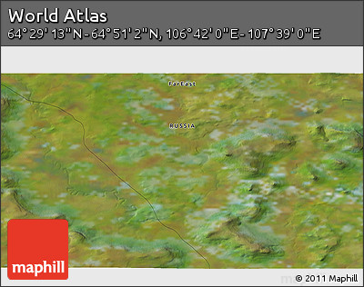 Satellite 3D Map of the Area around 64° 40' 8" N, 107° 10' 30" E