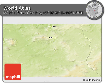 Physical 3D Map of the Area around 64° 40' 8" N, 108° 1' 30" E