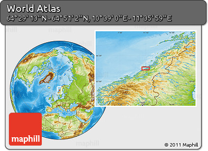 Physical Location Map of the Area around 64° 40' 8" N, 11° 7' 30" E