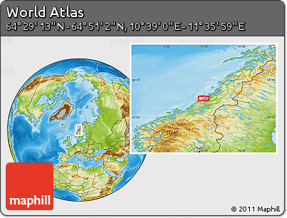 Physical Location Map of the Area around 64° 40' 8" N, 11° 7' 30" E