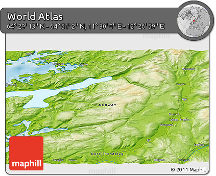 Physical 3D Map of the Area around 64° 40' 8" N, 11° 58' 29" E