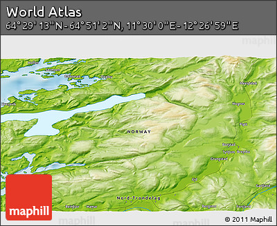 Physical 3D Map of the Area around 64° 40' 8" N, 11° 58' 29" E