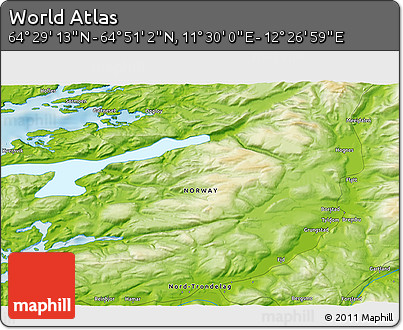 Physical 3D Map of the Area around 64° 40' 8" N, 11° 58' 29" E