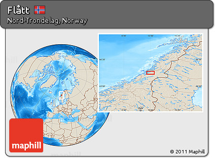 Shaded Relief Location Map of Flått