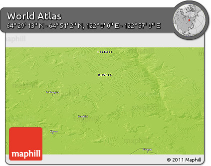 Physical 3D Map of the Area around 64° 40' 8" N, 122° 28' 29" E
