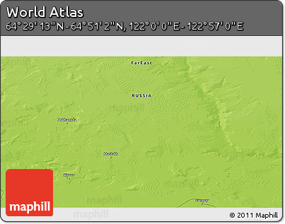 Physical 3D Map of the Area around 64° 40' 8" N, 122° 28' 29" E