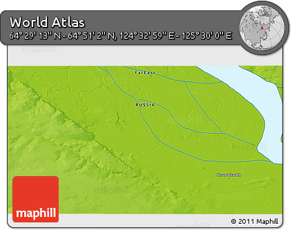 Physical 3D Map of the Area around 64° 40' 8" N, 125° 1' 30" E