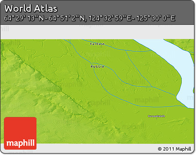 Physical 3D Map of the Area around 64° 40' 8" N, 125° 1' 30" E