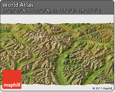 Satellite 3D Map of the Area around 64° 40' 8" N, 128° 25' 30" E