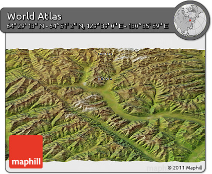 Satellite 3D Map of the Area around 64° 40' 8" N, 130° 7' 30" E
