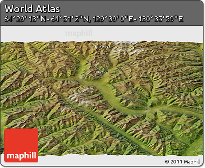 Satellite 3D Map of the Area around 64° 40' 8" N, 130° 7' 30" E