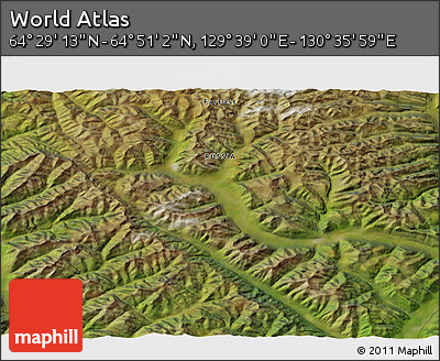 Satellite 3D Map of the Area around 64° 40' 8" N, 130° 7' 30" E