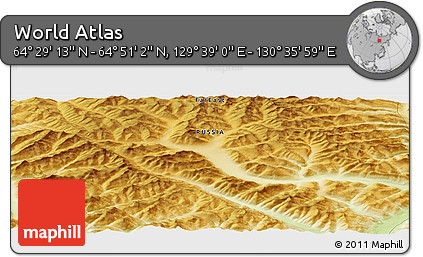 Physical Panoramic Map of the Area around 64° 40' 8" N, 130° 7' 30" E