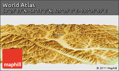 Physical Panoramic Map of the Area around 64° 40' 8" N, 130° 7' 30" E