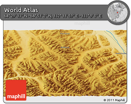 Physical 3D Map of the Area around 64° 40' 8" N, 132° 40' 30" E