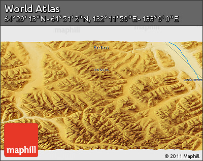 Physical 3D Map of the Area around 64° 40' 8" N, 132° 40' 30" E