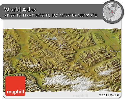 Satellite 3D Map of the Area around 64° 40' 8" N, 132° 40' 30" E