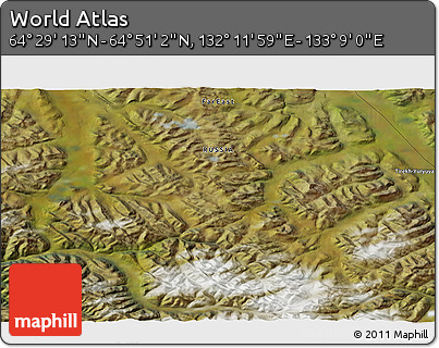 Satellite 3D Map of the Area around 64° 40' 8" N, 132° 40' 30" E