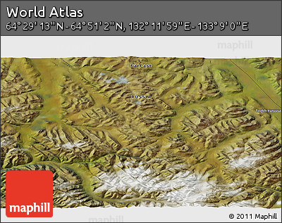 Satellite 3D Map of the Area around 64° 40' 8" N, 132° 40' 30" E
