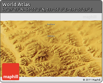 Physical 3D Map of the Area around 64° 40' 8" N, 134° 22' 30" E