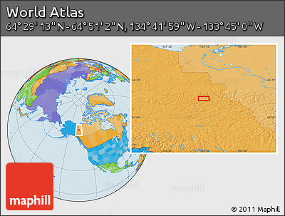 Political Location Map of the Area around 64°&nbsp;40'&nbsp;8"&nbsp;N,&nbsp;134°&nbsp;13'&nbsp;29"&nbsp;W