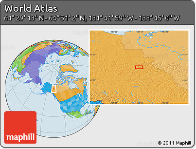 Political Location Map of the Area around 64°&nbsp;40'&nbsp;8"&nbsp;N,&nbsp;134°&nbsp;13'&nbsp;29"&nbsp;W