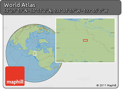 Savanna Style Location Map of the Area around 64°&nbsp;40'&nbsp;8"&nbsp;N,&nbsp;134°&nbsp;13'&nbsp;29"&nbsp;W