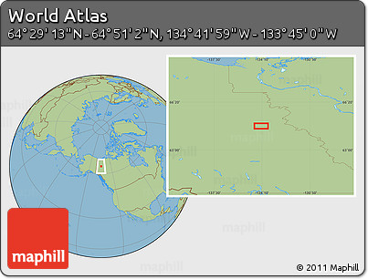 Savanna Style Location Map of the Area around 64°&nbsp;40'&nbsp;8"&nbsp;N,&nbsp;134°&nbsp;13'&nbsp;29"&nbsp;W