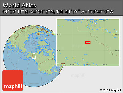 Savanna Style Location Map of the Area around 64°&nbsp;40'&nbsp;8"&nbsp;N,&nbsp;134°&nbsp;13'&nbsp;29"&nbsp;W
