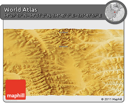 Physical 3D Map of the Area around 64° 40' 8" N, 135° 13' 29" E