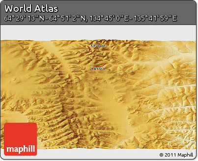 Physical 3D Map of the Area around 64° 40' 8" N, 135° 13' 29" E