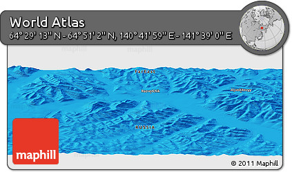 Political Panoramic Map of the Area around 64° 40' 8" N, 141° 10' 30" E