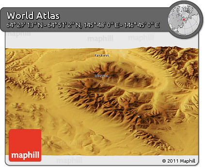 Physical 3D Map of the Area around 64° 40' 8" N, 146° 16' 30" E