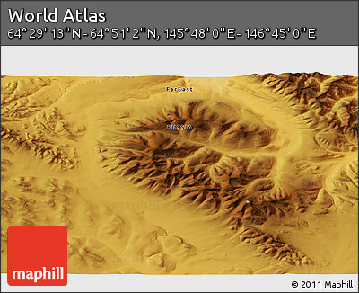 Physical 3D Map of the Area around 64° 40' 8" N, 146° 16' 30" E