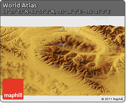Physical 3D Map of the Area around 64° 40' 8" N, 146° 16' 30" E