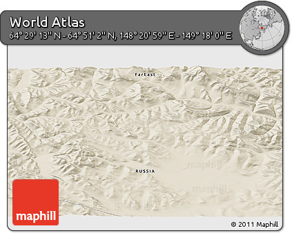 Shaded Relief 3D Map of the Area around 64° 40' 8" N, 148° 49' 29" E