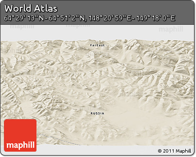 Shaded Relief 3D Map of the Area around 64° 40' 8" N, 148° 49' 29" E