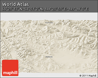 Shaded Relief 3D Map of the Area around 64° 40' 8" N, 148° 49' 29" E