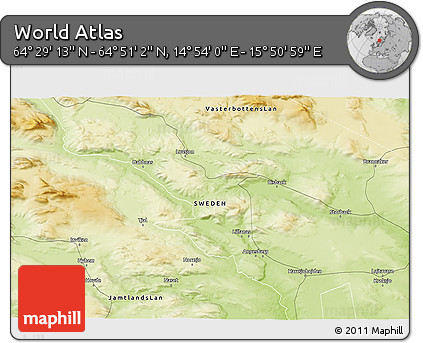 Physical 3D Map of the Area around 64° 40' 8" N, 15° 22' 30" E