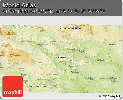 Physical 3D Map of the Area around 64° 40' 8" N, 15° 22' 30" E