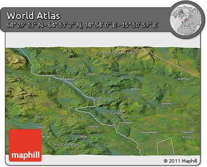 Satellite 3D Map of the Area around 64° 40' 8" N, 15° 22' 30" E