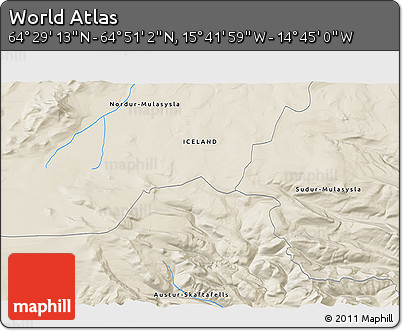 Shaded Relief 3D Map of the Area around 64° 40' 8" N, 15° 13' 29" W