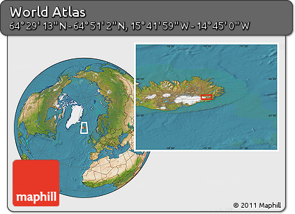 Satellite Location Map of the Area around 64° 40' 8" N, 15° 13' 29" W