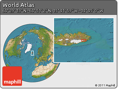 Satellite Location Map of the Area around 64° 40' 8" N, 15° 13' 29" W