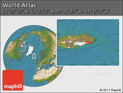 Satellite Location Map of the Area around 64° 40' 8" N, 15° 13' 29" W