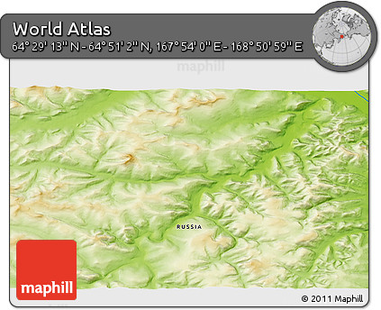 Physical 3D Map of the Area around 64° 40' 8" N, 168° 22' 30" E